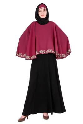 MyBatua Black Nida Black & Rose Pink Semi-Circular Cape Abaya 1