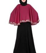 MyBatua Black Nida Black & Rose Pink Semi-Circular Cape Abaya