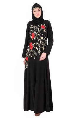 MyBatua Black Nida Leaf & Rose Petal Embellished Abaya 1