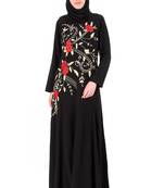 MyBatua Black Nida Leaf & Rose Petal Embellished Abaya