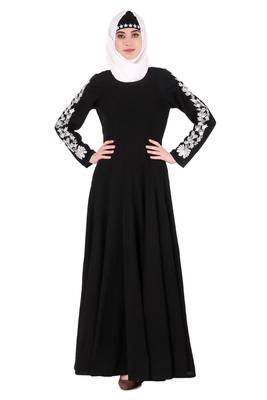 MyBatua Black Nida Floral Embellished Sleeve Anarkali Abaya 1