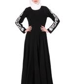 MyBatua Black Nida Floral Embellished Sleeve Anarkali Abaya