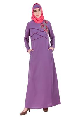 MyBatua Purple Crepe Purple Cross Layer Crepe Abaya 1