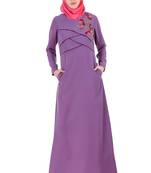 MyBatua Purple Crepe Purple Cross Layer Crepe Abaya