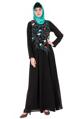 MyBatua Black Georgette Nida & Georgette Dual Layer Anarkali Abaya 1