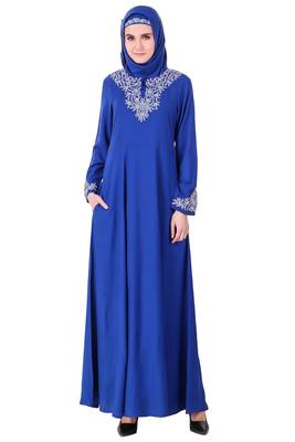 MyBatua Blue Rayon Split Neck Of Embellished Rayon Abaya 1