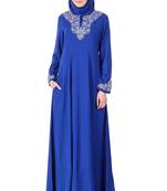 MyBatua Blue Rayon Split Neck Of Embellished Rayon Abaya