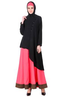 MyBatua Black Brocade Dual Layer Cross Over Jacket Abaya