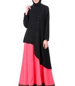 MyBatua Black Brocade Dual Layer Cross Over Jacket Abaya