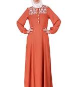 MyBatua Red Rayon Embellished Yoke Formal Abaya