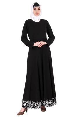 MyBatua Black Nida Embellished Scalped Bottom Anarkali Abaya 1