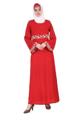 MyBatua Red Rayon Red Bell Sleeve Rayon Abaya 1