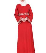 MyBatua Red Rayon Red Bell Sleeve Rayon Abaya