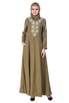 MyBatua Green Rayon Princes Seam Embellished Front Abaya 1