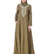 MyBatua Green Rayon Princes Seam Embellished Front Abaya