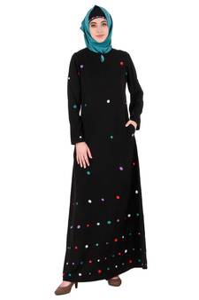 MyBatua Black Nida Colorful Embroidered Polka Dot Abaya