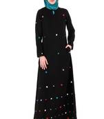 MyBatua Black Nida Colorful Embroidered Polka Dot Abaya
