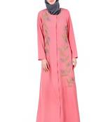 MyBatua Pink Crepe Dusty Pink Front Open Embellished Abaya