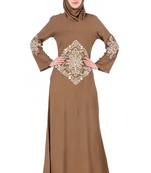 MyBatua Khaki Rayon Floral Diamond Cut Festive Abaya