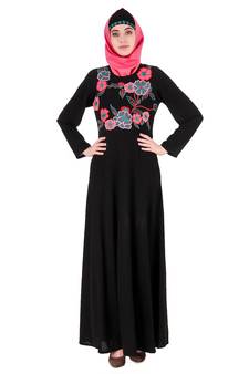 MyBatua Black Nida Floral Patchwork Semi-Circular Abaya
