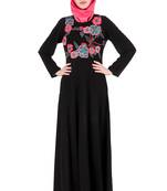 MyBatua Black Nida Floral Patchwork Semi-Circular Abaya