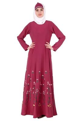 MyBatua Pink Nida Embroidered Multi Panel Eid Abaya 1