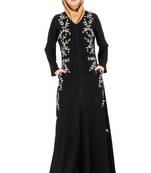 MyBatua Black Nida Black Leaf Embroidered Nida Abaya