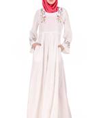 MyBatua White Crepe Colorful Embroidered Bell Sleeve Abaya