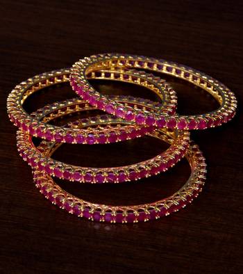 Ruby Stone Embellished Brass Made Two Pairs of Designer Bangles 1