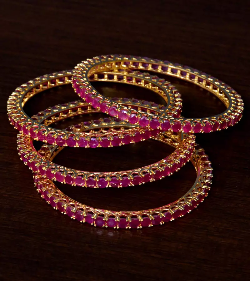 Ruby Stone Embellished Brass Made Two Pairs of Designer Bangles