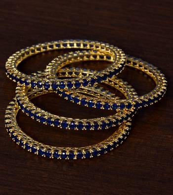 Sapphire Stone Embellished Brass Made Two Pairs of Designer Bangles 1