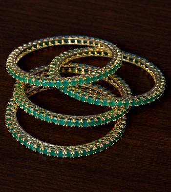 Emerald Stone Embellished Brass Made Two Pairs of Designer Bangles 1