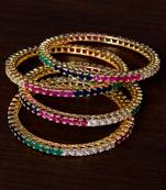 Ruby, Emerald, Sapphire and Diamond Embellished Brass Made Two Pairs of Bangles