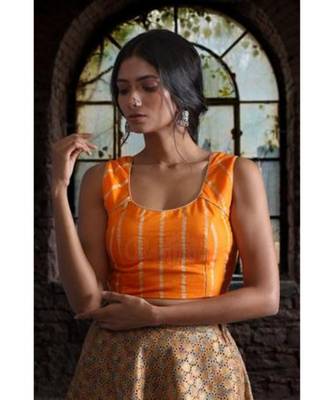 Round Neck Back Open Gheecha Silk Blouse 1