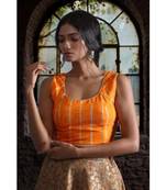 Round Neck Back Open Gheecha Silk Blouse