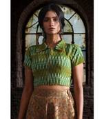 Front Zip Reversable Collar Ikkat Blouse