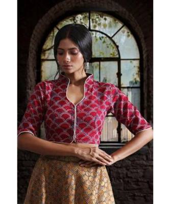 Collar Neck Ajrak Blouse With Keyhole 1