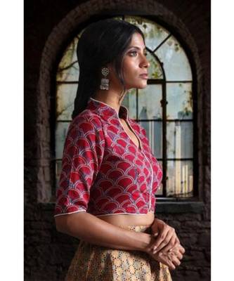 Collar Neck Ajrak Blouse With Keyhole 2