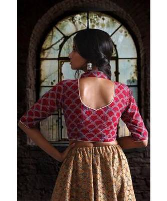 Collar Neck Ajrak Blouse With Keyhole 3