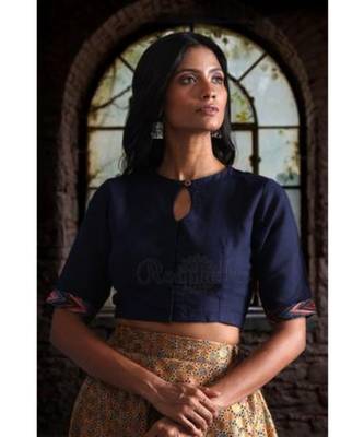 Navy Blue Cotton Kalamkari Blouse 1