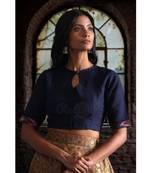 Navy Blue Cotton Kalamkari Blouse