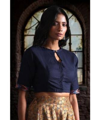 Navy Blue Cotton Kalamkari Blouse 2