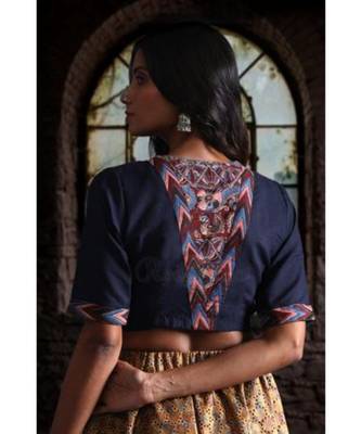Navy Blue Cotton Kalamkari Blouse 3