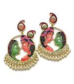 Women Stylish Meenakari Chandbali With Earrings For Girls Radha Krishna Art Bridal Set Jewellery