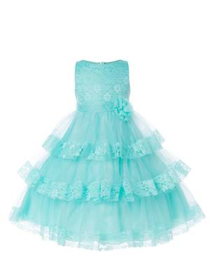 Blue Plain Net Kids Frocks 1
