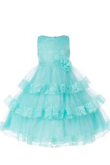 Blue Plain Net Kids Frocks