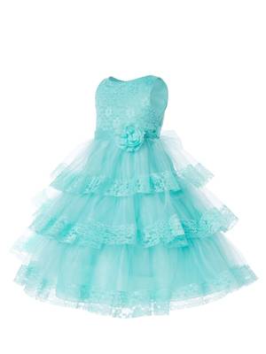 Blue Plain Net Kids Frocks 3