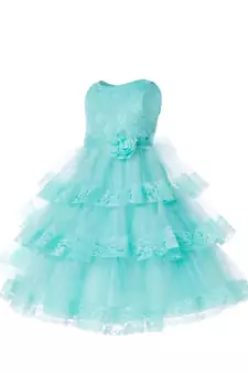 Blue Plain Net Kids Frocks