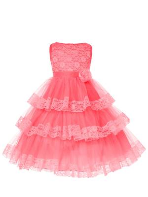 Pink Plain Net Kids Frocks 1