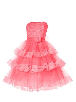 Pink Plain Net Kids Frocks 3